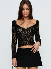 Miquela Long Sleeve Corset Lace Top Black