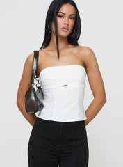 Flounce Strapless Top White