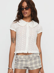 Angellika Oversized Collar Button Up Top White