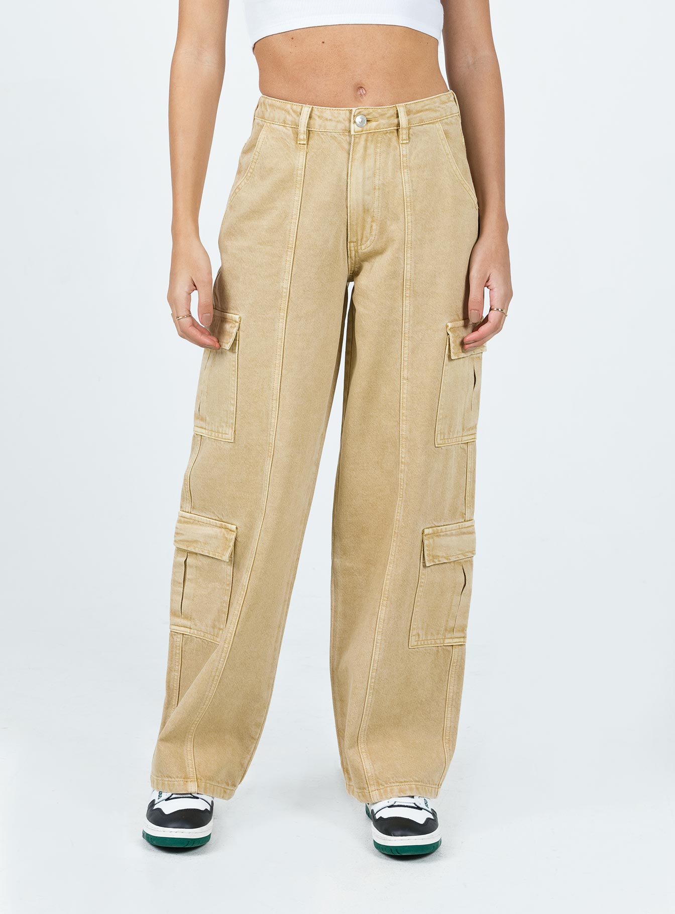 Locksley Mid Rise Baggy Cargo Jeans Beige