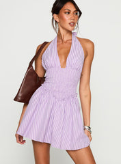 Attracted Halter Mini Dress Purple Stripe