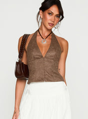 Down The Line Halter Top Brown