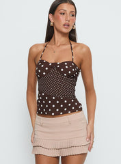 Marguerite Halter Top Brown Polka