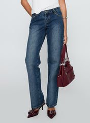 So Dazzling Studded Low Rise Straight Leg Jeans Dark Wash