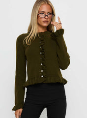 Inclination Frill Cardigan Moss