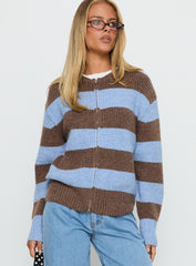 Queena Zip Through Knit Sweater Blue Stripe