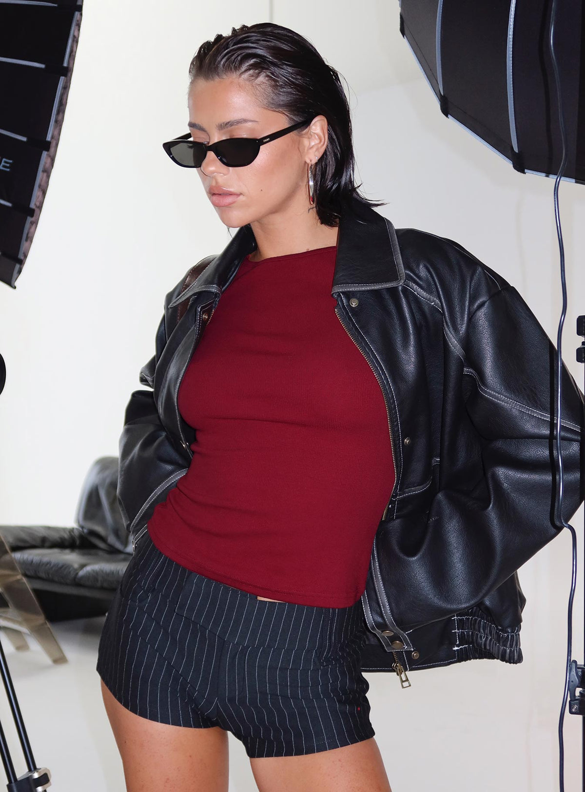 Minette Micro Shorts Black Pinstripe Tall