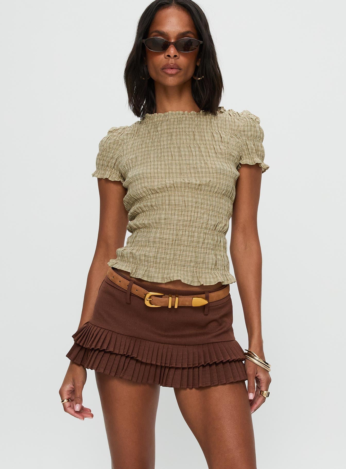 Deei Double Ruffle Mini Skort Chocolate