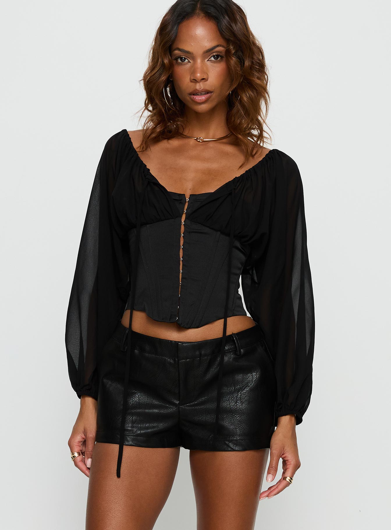 Gypsie Blouson Long Sleeve Corset Top Black