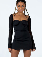 Dyer Long Sleeve Sheer Mini Dress Black