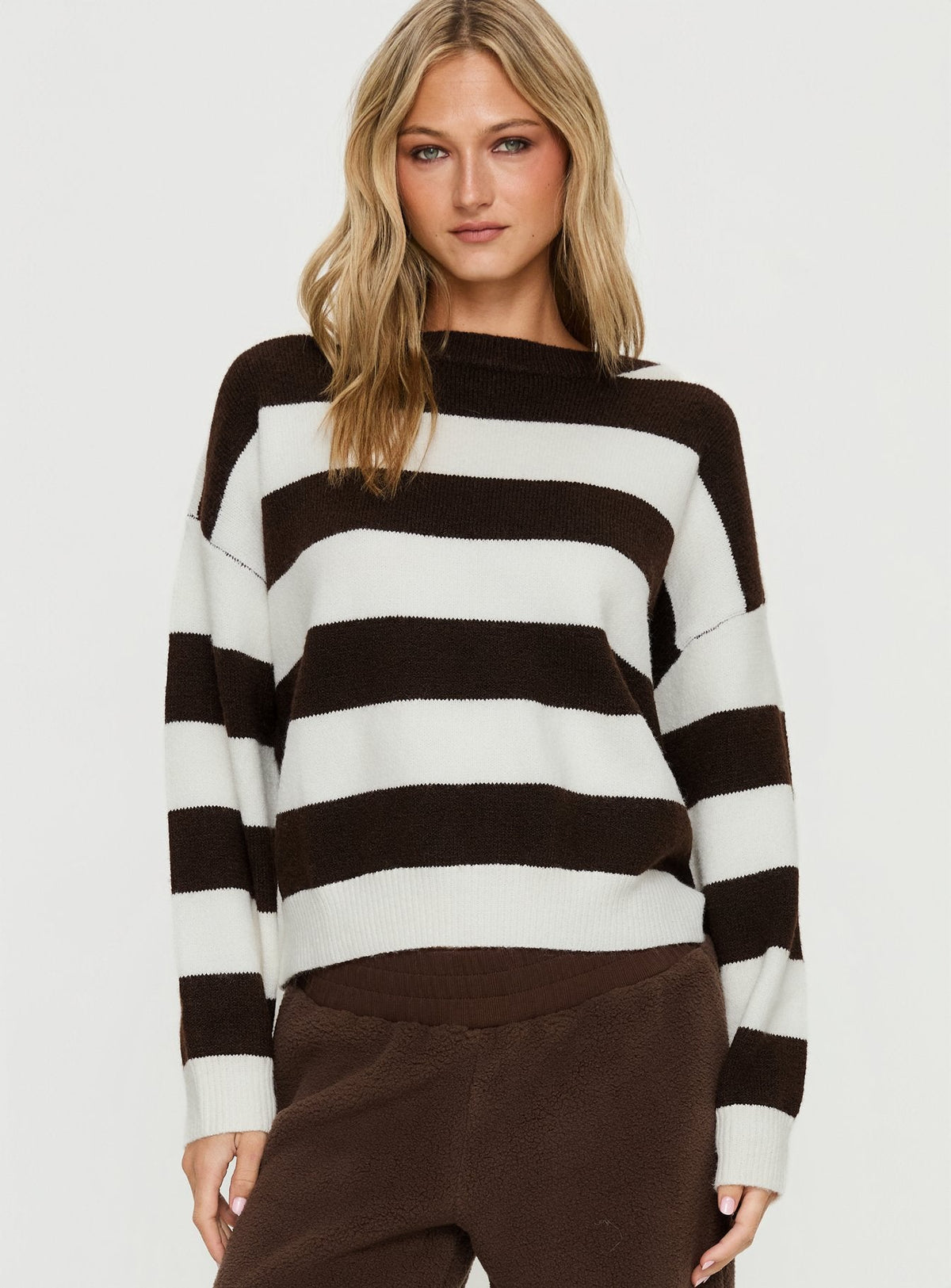 Corlie Crew Neck Knit Sweater Brown Stripe