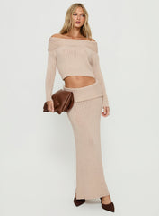 Devion Foldover Waist Maxi Skirt Beige