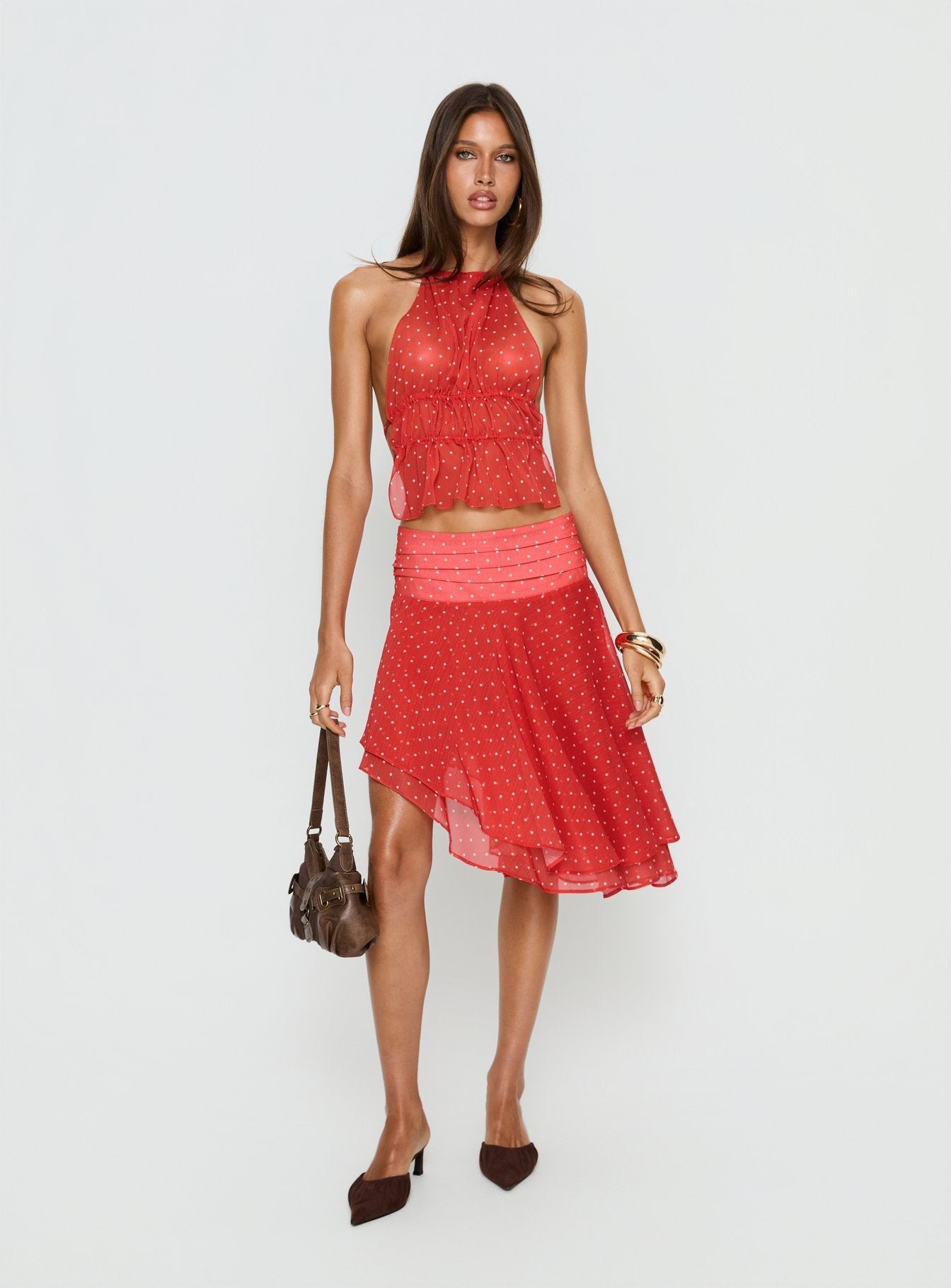 Legacy Midi Skirt Tomato Polka
