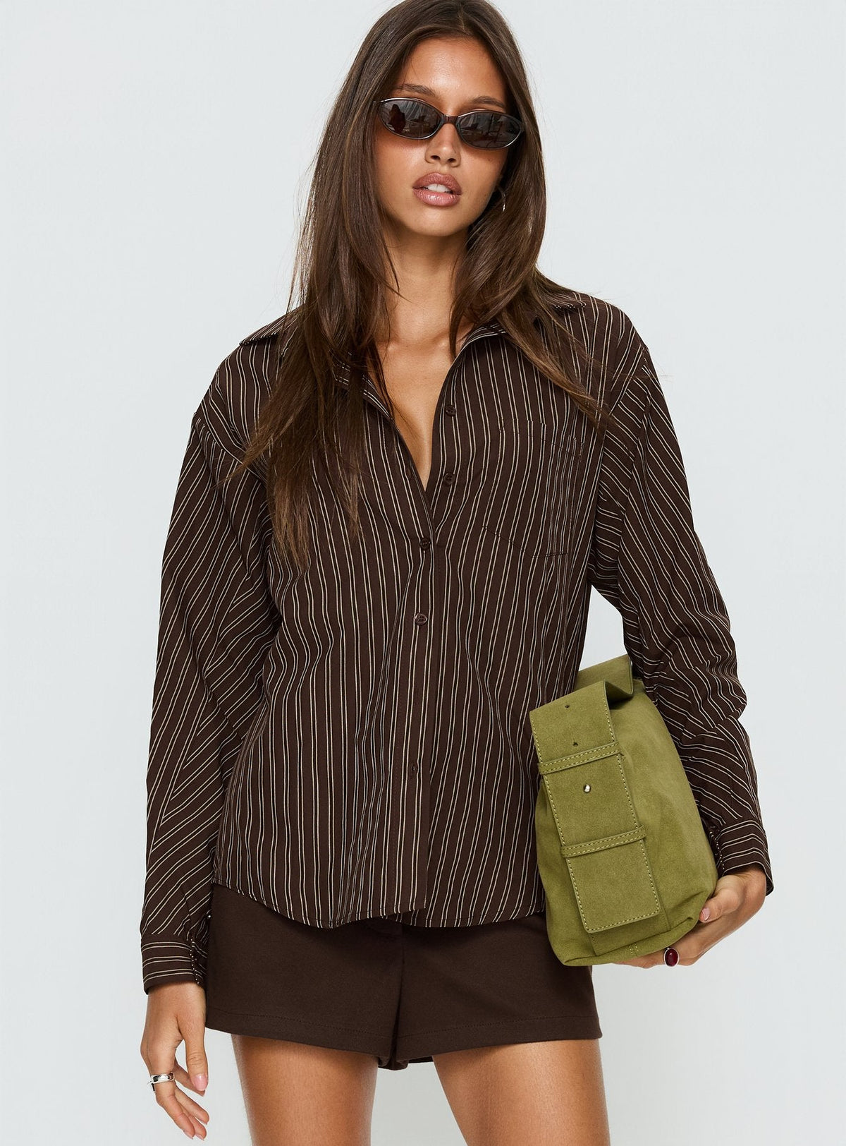 Ivara Long Sleeve Shirt Brown Stripe