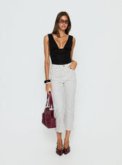 Cindee High Rise Cropped Jeans White Polka Dot