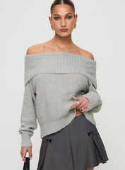Parkley Boucle Off The Shoulder Sweater Grey Marle