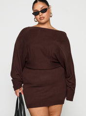 Bellamie Long Sleeve Mini Dress Chocolate Curve
