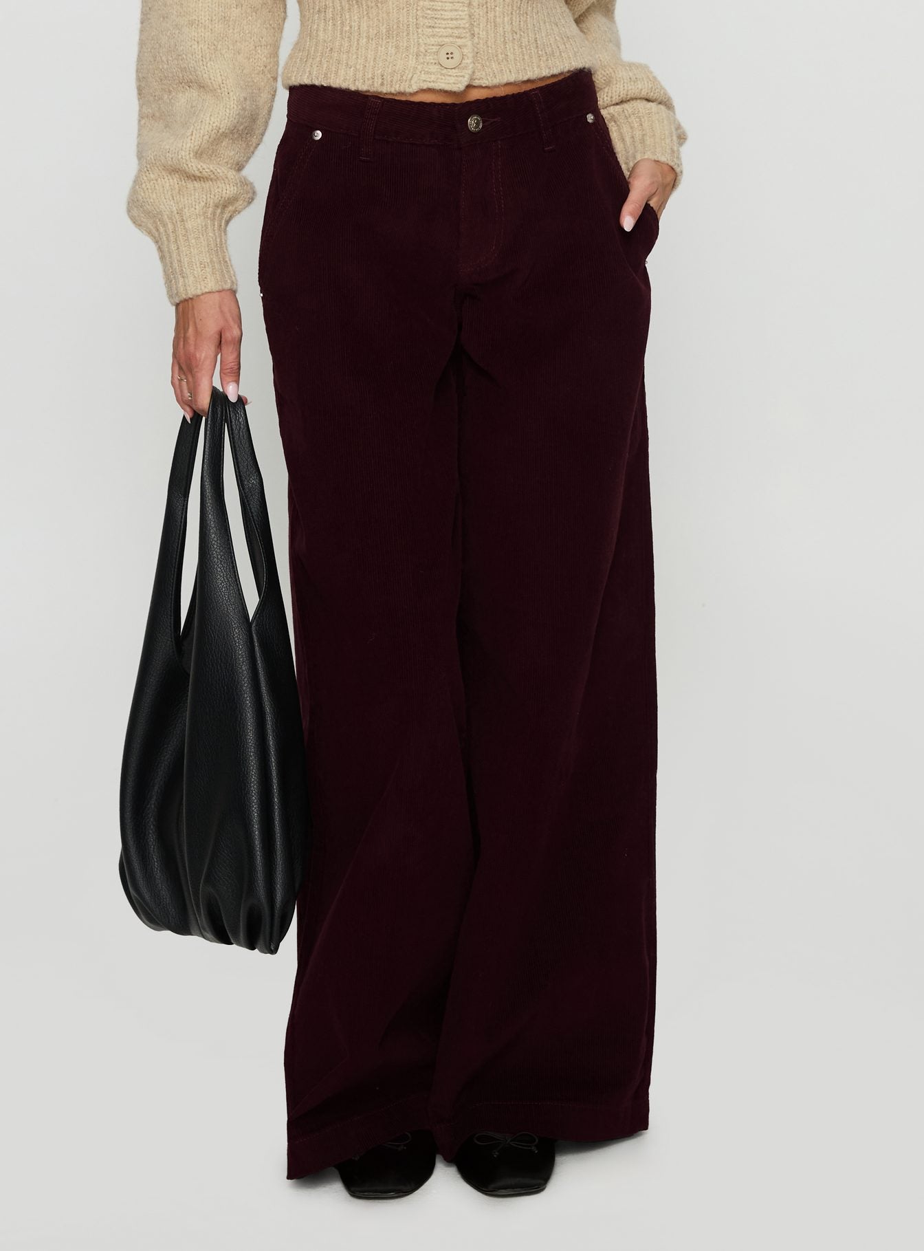 Jacynda Low Waist Wide Leg Corduroy Jeans Currant