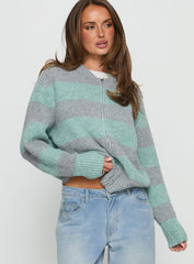 Queena Zip Through Knit Sweater Grey / Blue Stripe