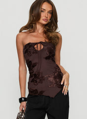 I Wonder Strapless Cut Out Top Chocolate Floral