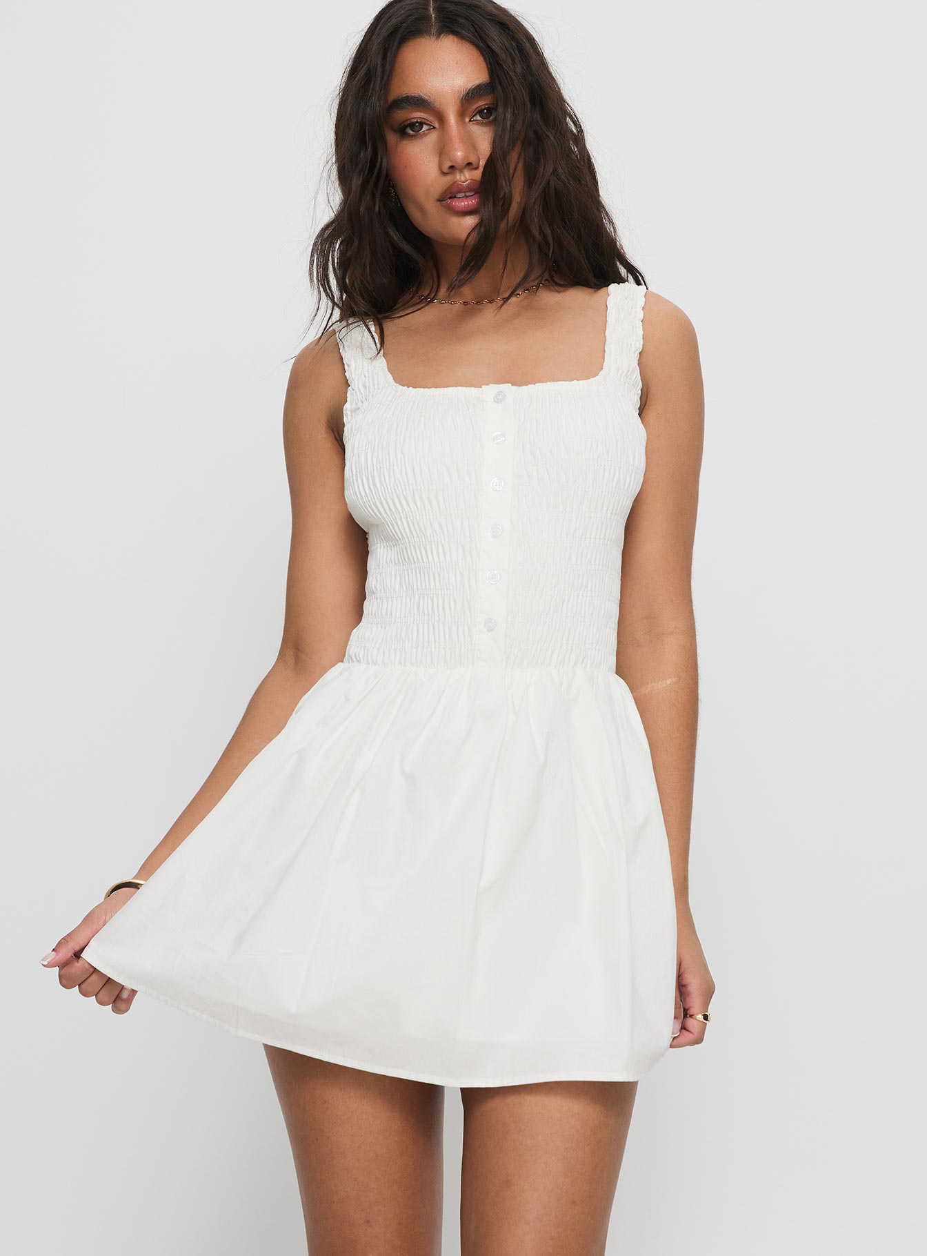 Aurelise Shirred Mini Dress White