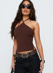 Baseline Halter Rib Top Chocolate
