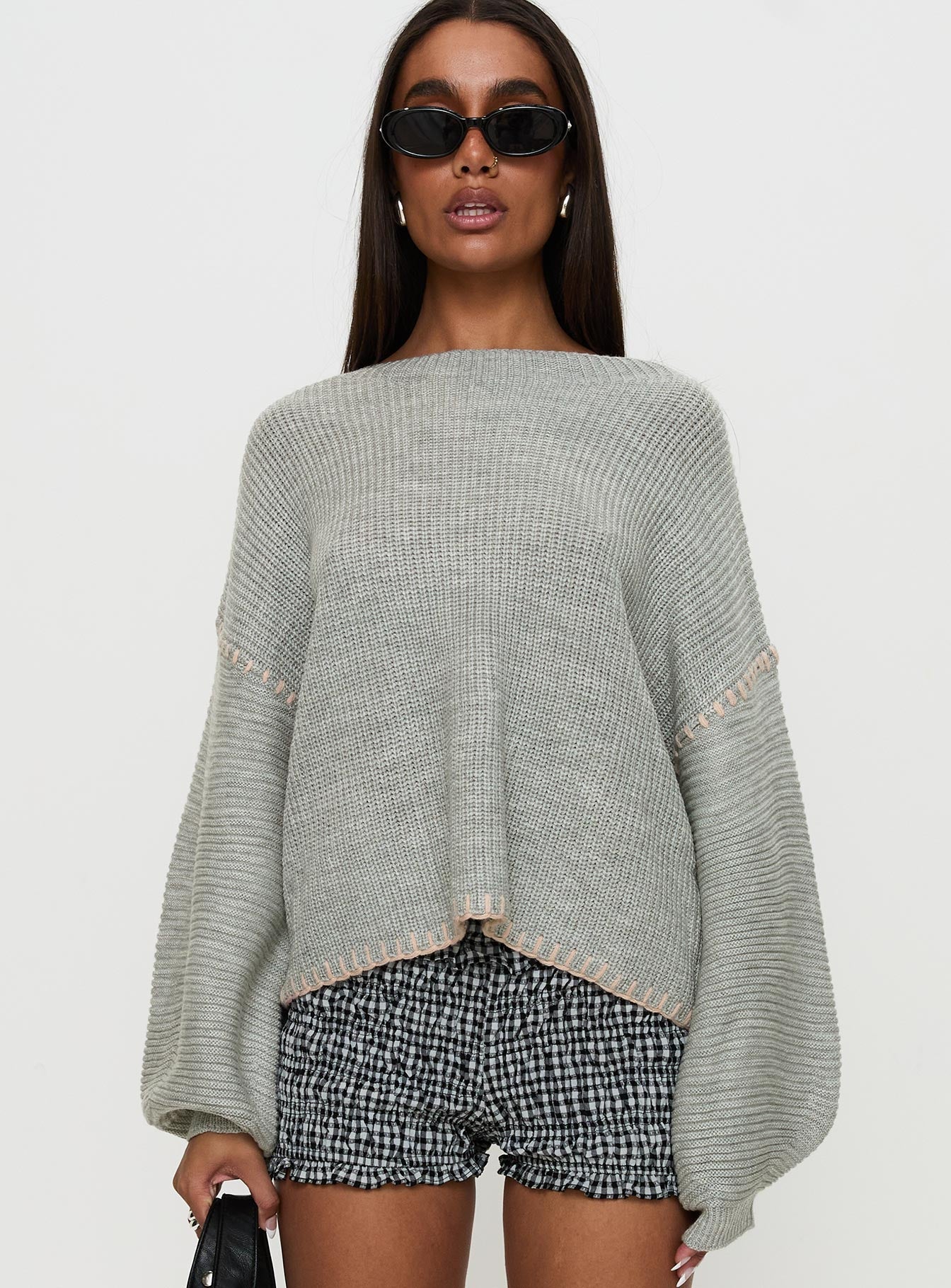 Baby I'm Back Knit Sweater Grey / Pink