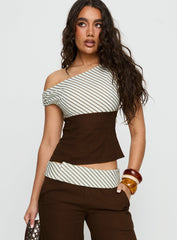 Past Life One Shoulder Top Brown / Stripe