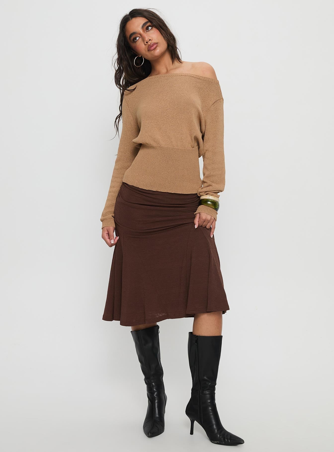 Lewish Low Rise Midi Skirt Chocolate