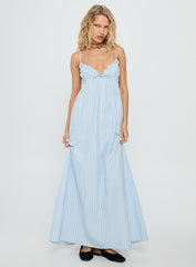 Avelyn Shirred Maxi Dress Blue Stripe