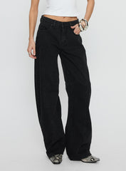 Lost Track Mid Rise Barrel Leg Jeans Washed Black