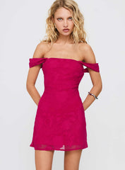 Bold Ambition Off The Shoulder Mini Dress Hot Pink