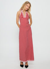 Betsie Halter Lace Maxi Dress Red Gingham
