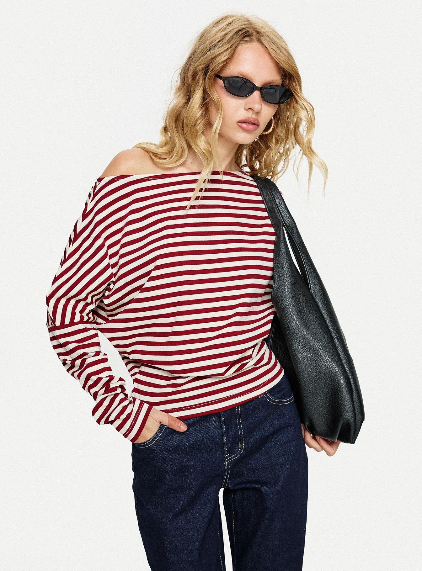 Deora Cinched Long Sleeve Top Red Stripe