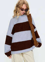 Bastien Crew Neck Knit Sweater Blue / Chocolate Stripe