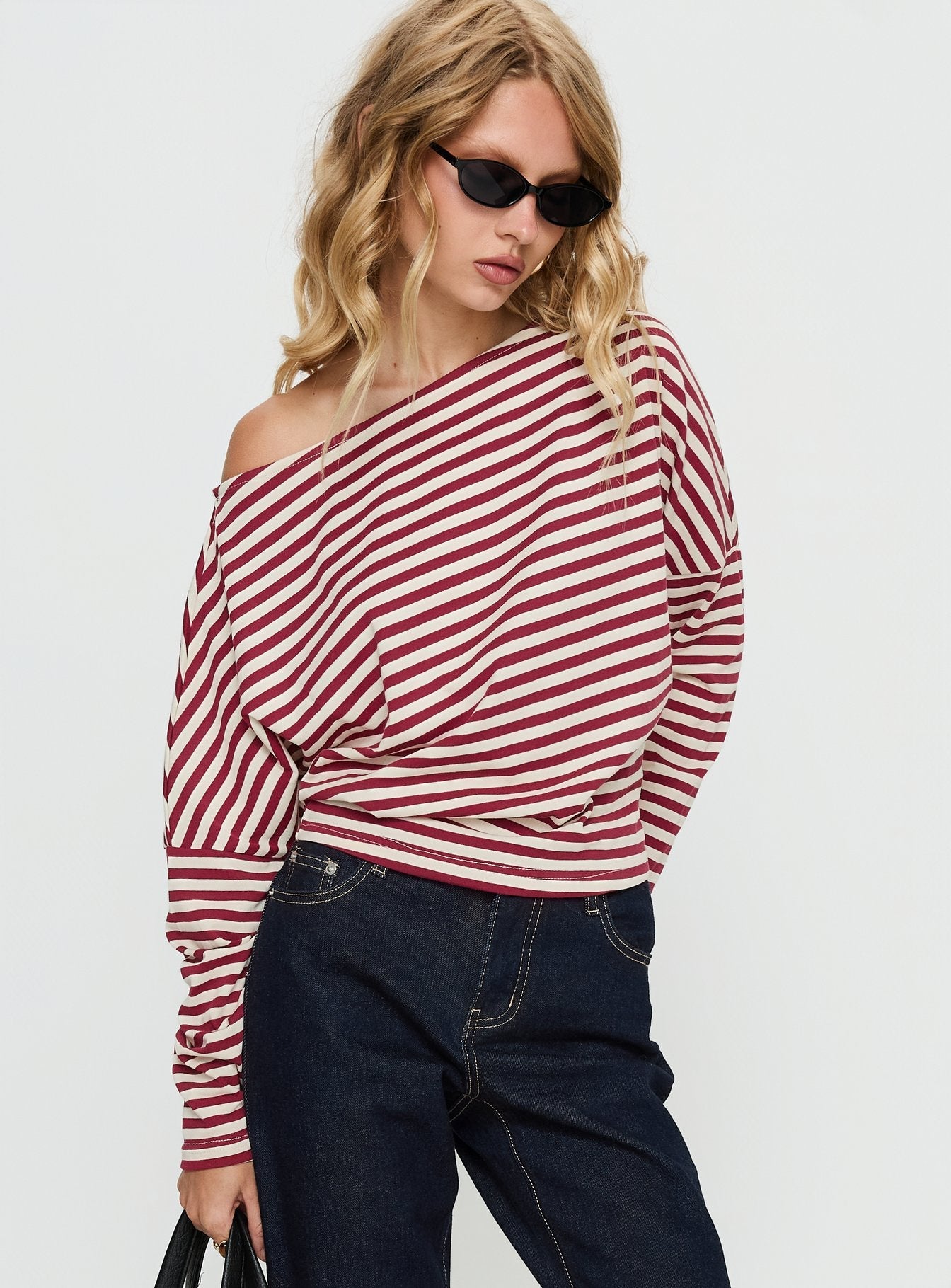 Deora Cinched Long Sleeve Top Red Stripe