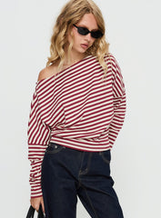 Deora Cinched Long Sleeve Top Red Stripe