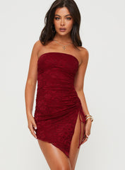 Caprani Lace Mini Dress Burgundy