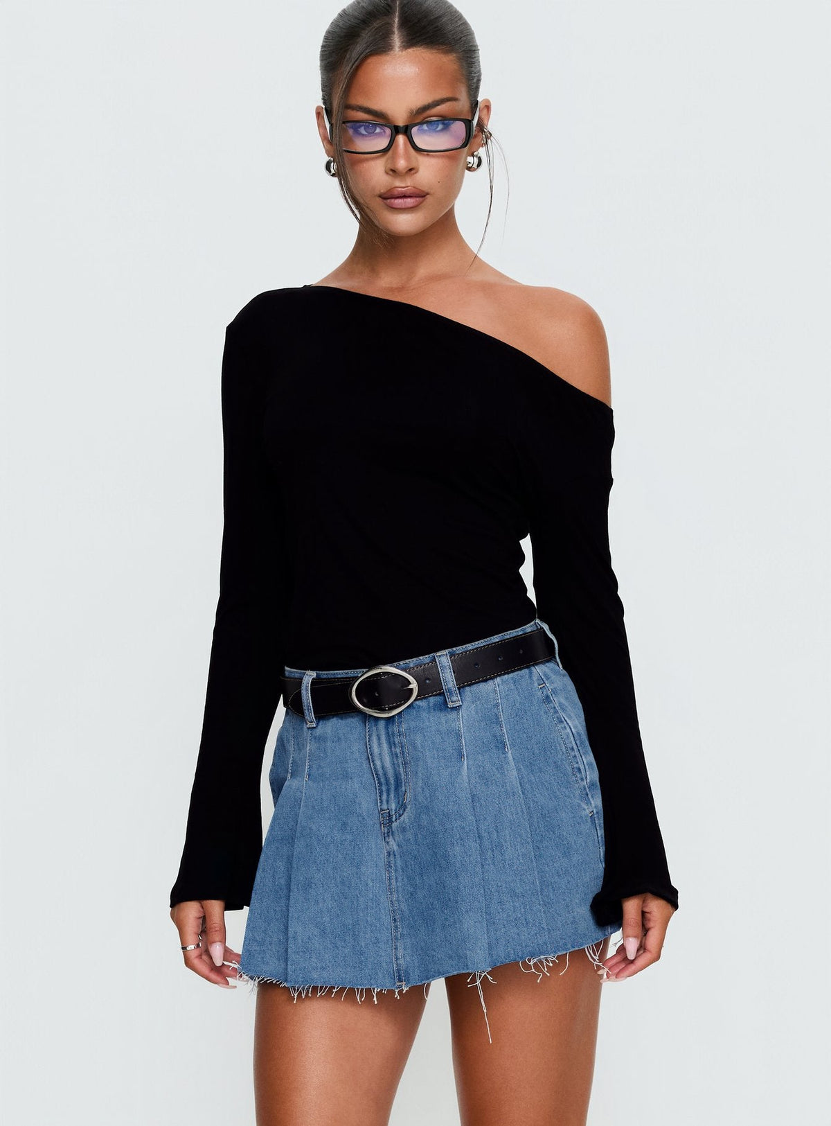 Debera Pleated Mini Skirt Mid Blue Wash