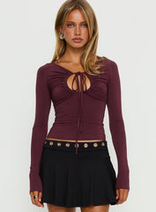 Angele Long Sleeve Keyhole Top Plum