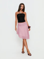 Evanescence Asymmetrical Midi Skirt Pink Polka Dot