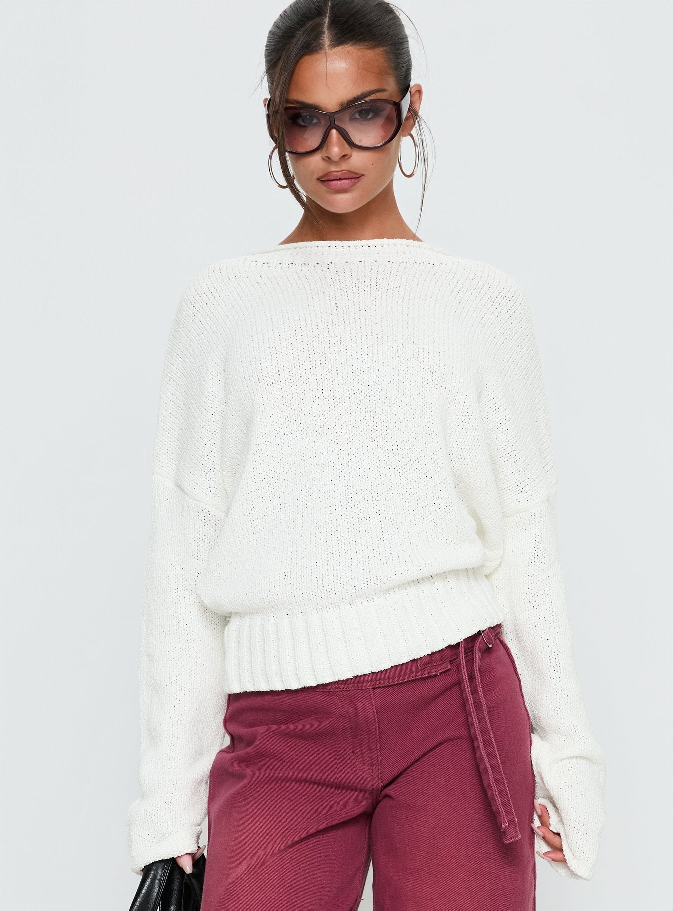 Reannon Wide Neck Knit Sweater White