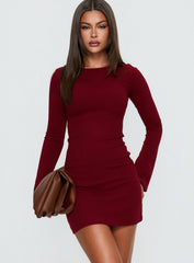Bryanna Long Sleeve Mini Dress Deep Merlot