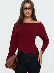 Cieara Off Shoulder Long Sleeve Top Burgundy