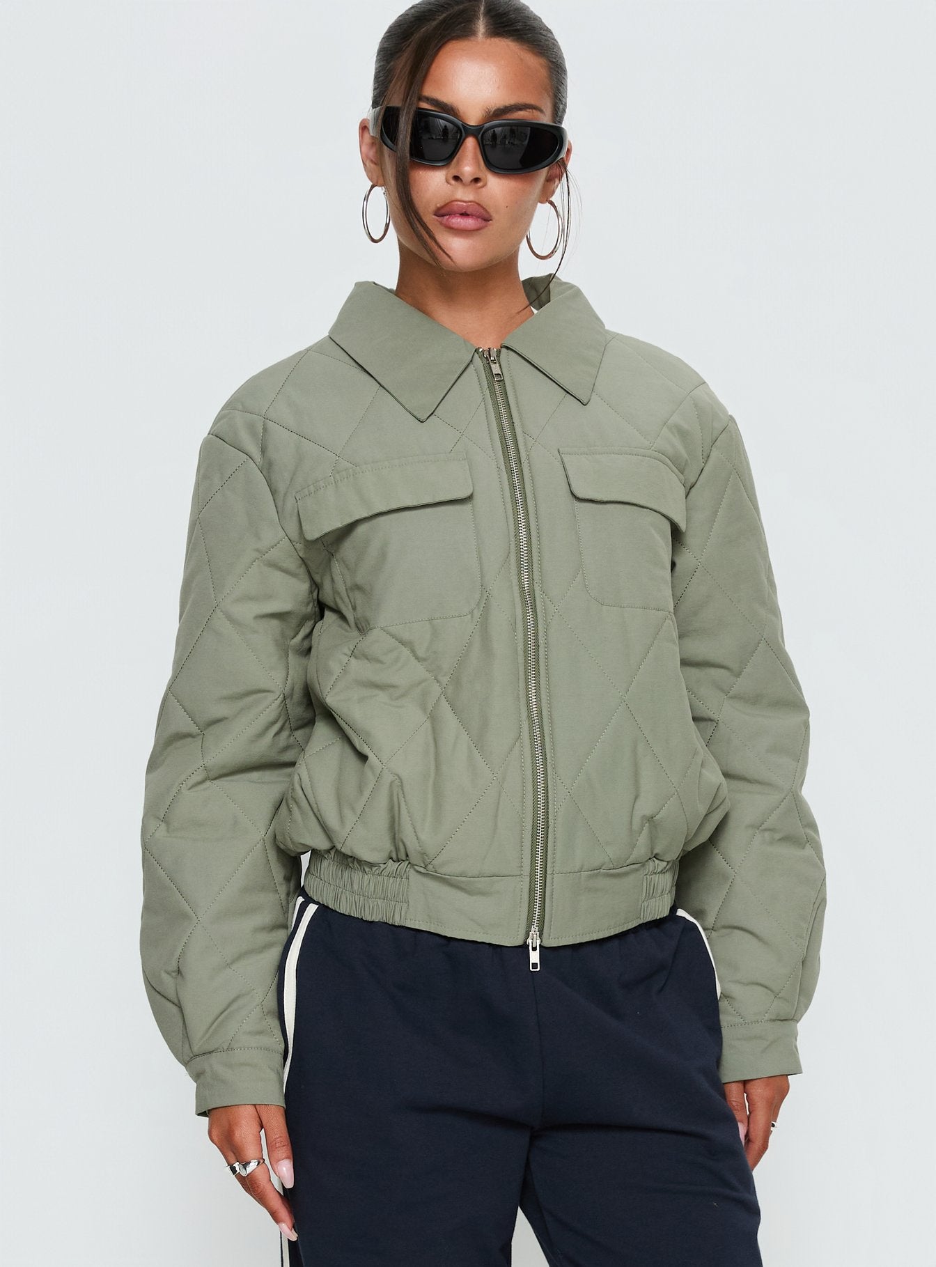 Denvar Quilted Bomber Jacket Green