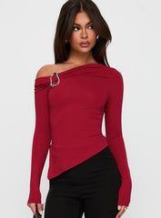Donalla Off The Shoulder Hardware Detail Top Red