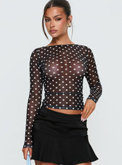 Rosenda Mesh Long Sleeve Top Black / White Polka
