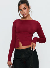 Crowded Room Button Up Long Sleeve Top Wine