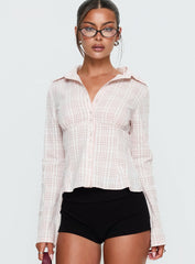 Cottesloe Long Sleeve Blouse Top Pink Check