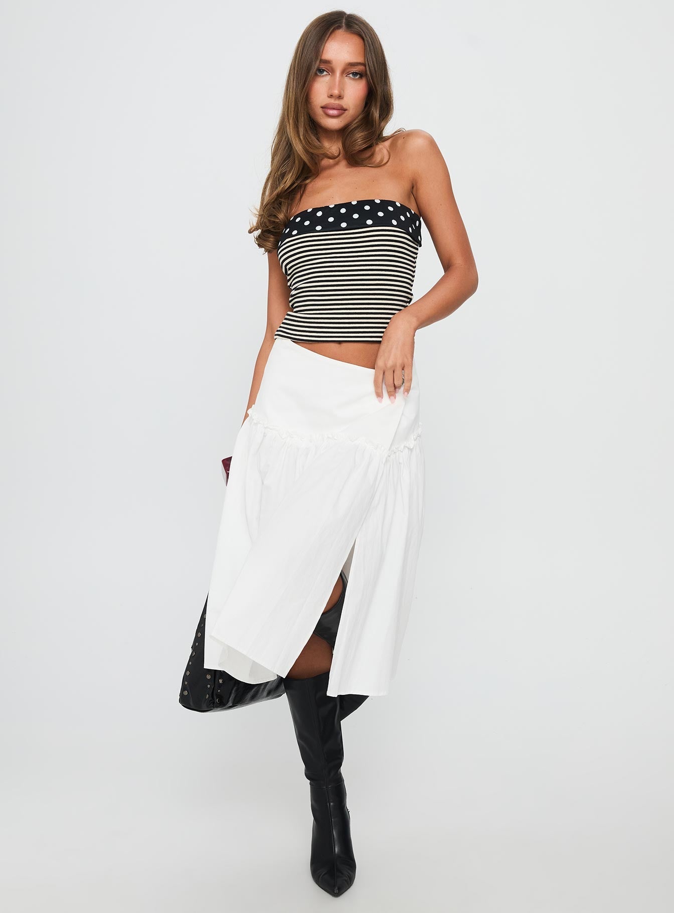 Jonsie Tiered Frill Midi Skirt White